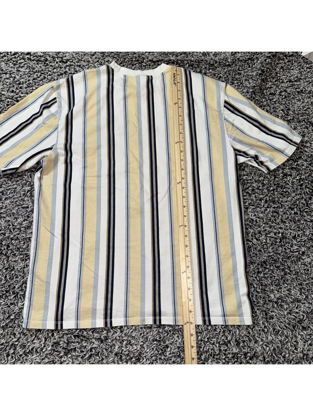 Guess Originals T Shirt Mens Medium Brown /navy Vertical Striped Embroidered Tee - Picture 4 of 5